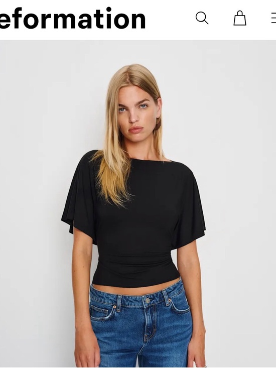 Reformation Tops - Reformation Black Flutter-Sleeve Cropped Top